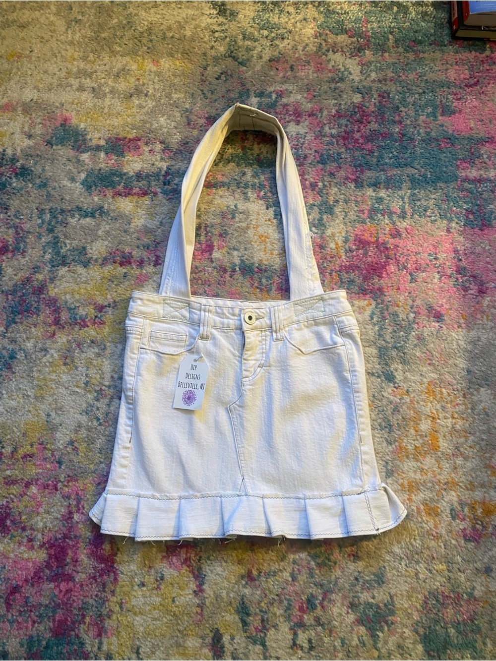 White Ruffled Denim Tote Bag